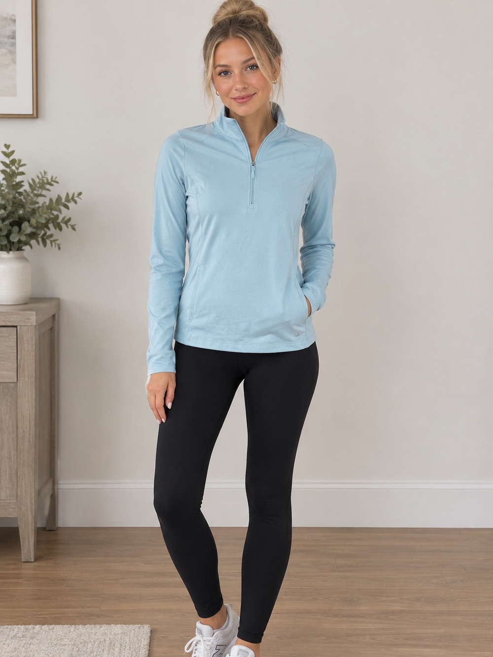 BCG Women’s Light Blue Quarter-Zip Activewear Pullover Size Small